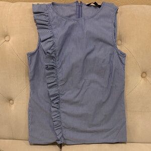 Banana Republic Navy Pinstripe Ruffle Blouse